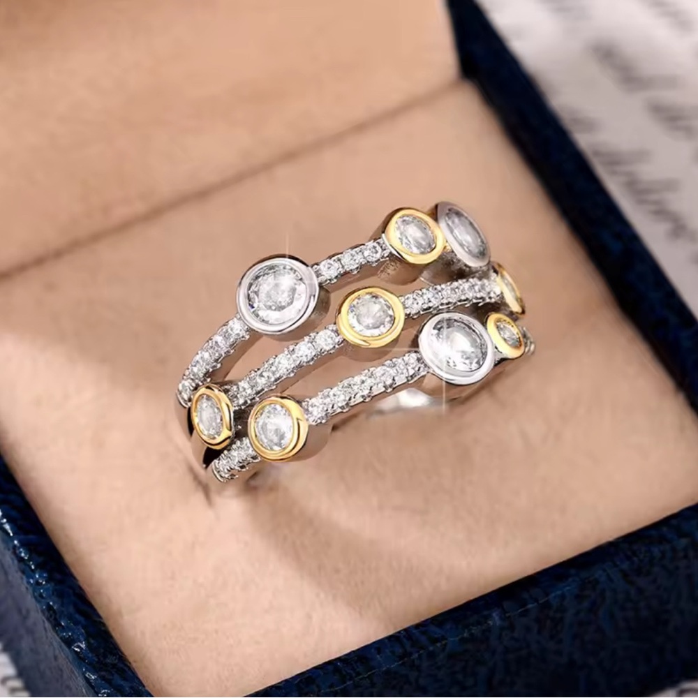 Multi-Stone Bezel Two Tone Statement Ring | Gold … - image 2